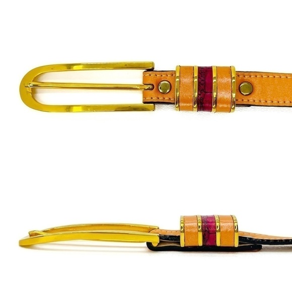 B.B. Simon Women’s Leather Skinny Belt Orange Pink Gold-Toned Size Large EUC main image 6